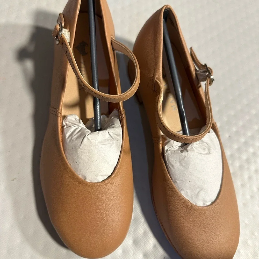 Mariia Tan Mariia Soft Leather Mary Jane Tap Shoes Size 2 Wide NEW NIB
